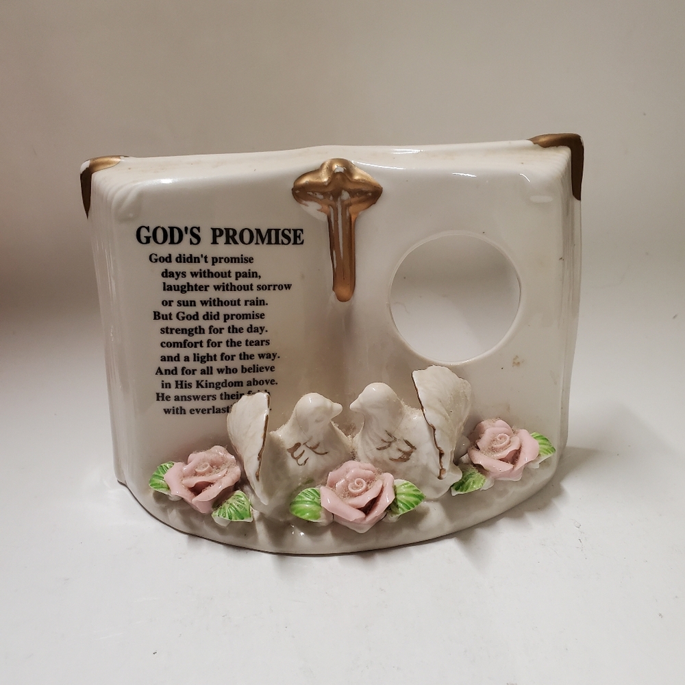 Vintage Memorial Photo Frame God's Promise Prayer Doves Roses Crucifix
